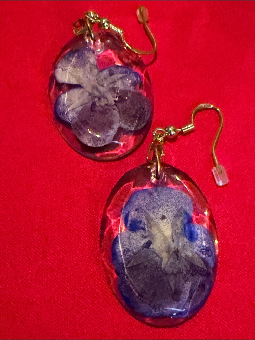 Blue Floral Resin Drop Earrings with Gold Hooks - Women Jewelry